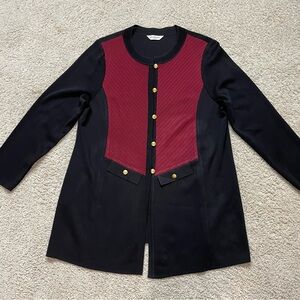 Women's MISOOK Black & Burgundy FINE KNIT Elegant DRESS Long JACKET Blazer